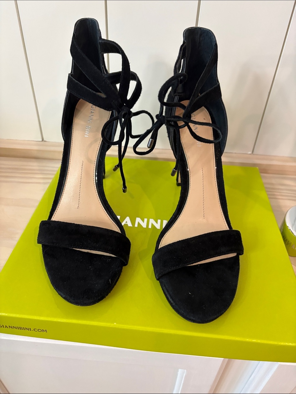 Gianni Bini Black Suede Lace-Up High Heels
